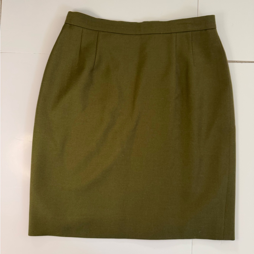 Studio‎ J Wool Pencil Skirt Size 12 Olive Green Career Office Classic Workwear